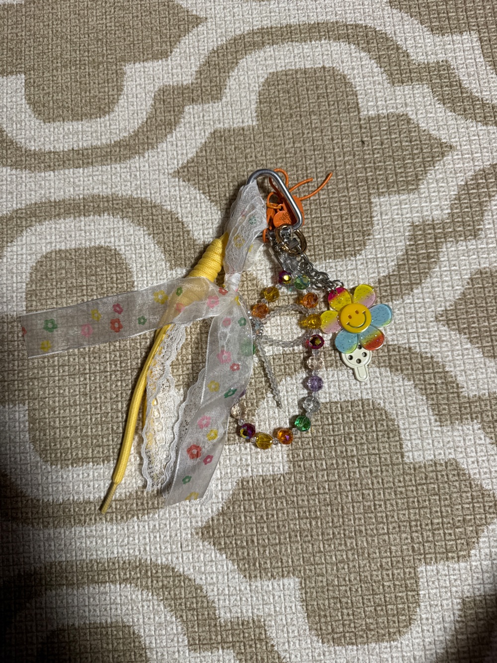 Multicolor Flower Charm Keychain with Ribbon